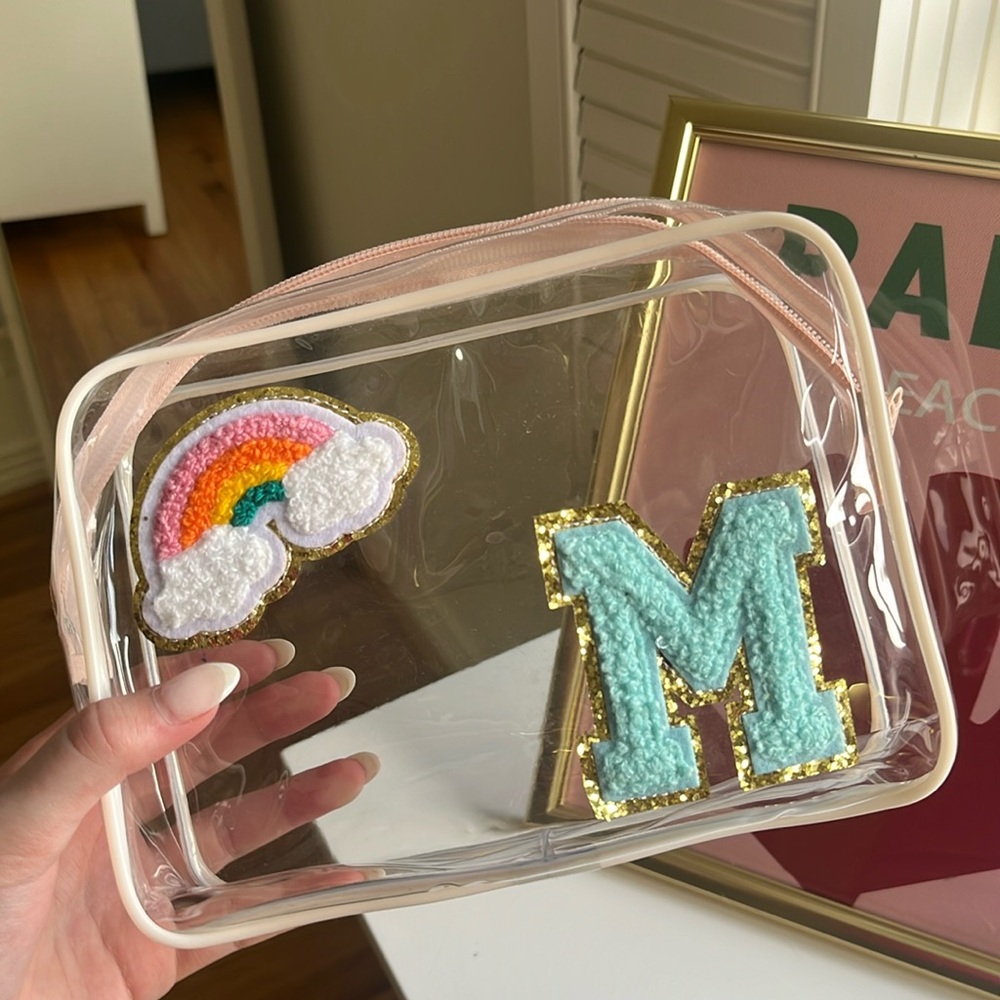 preppy zip up bag letter M